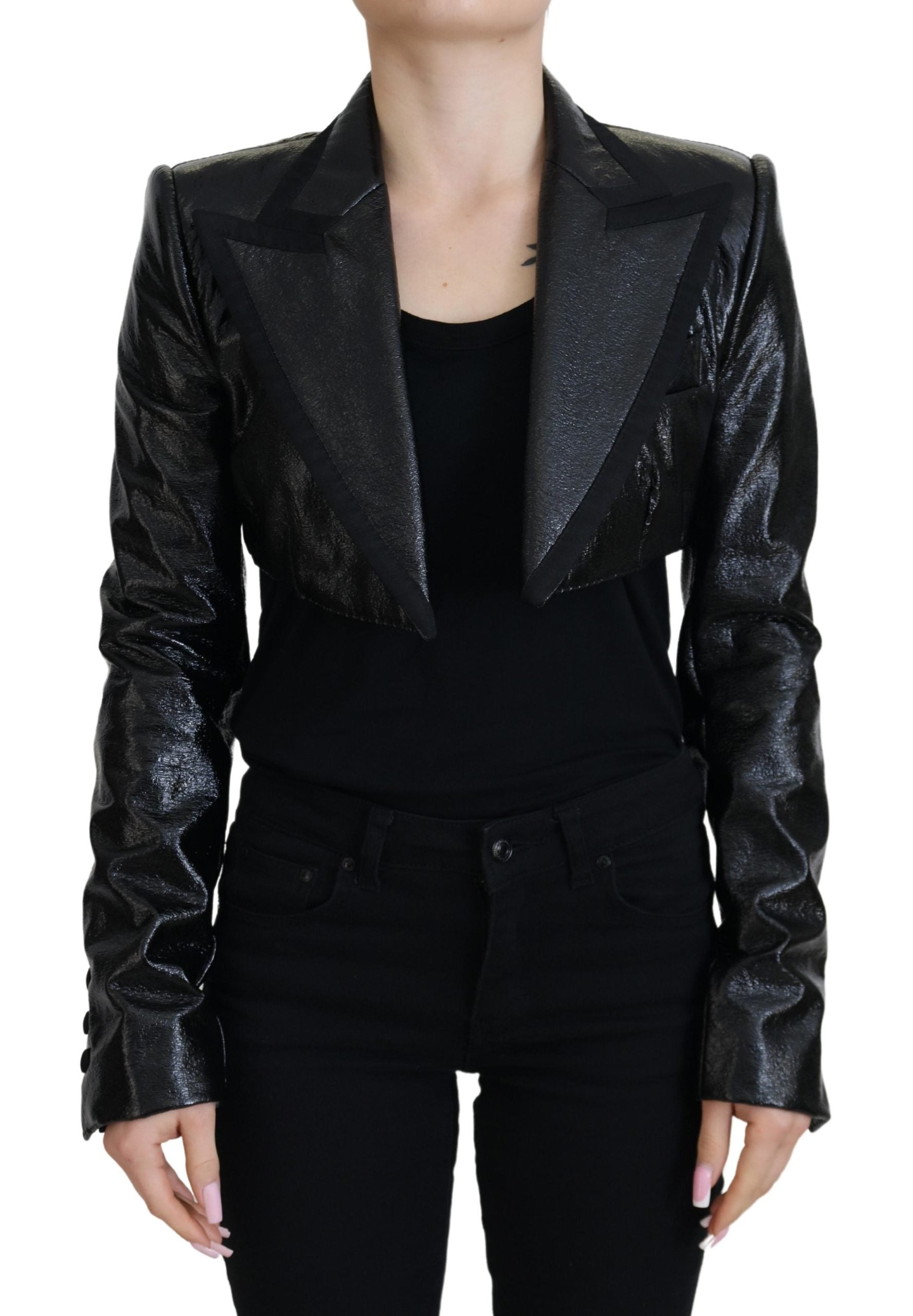 Dolce & Gabbana Black Long Sleeves Crop Blazer Cotton Jacket | Regal Royce