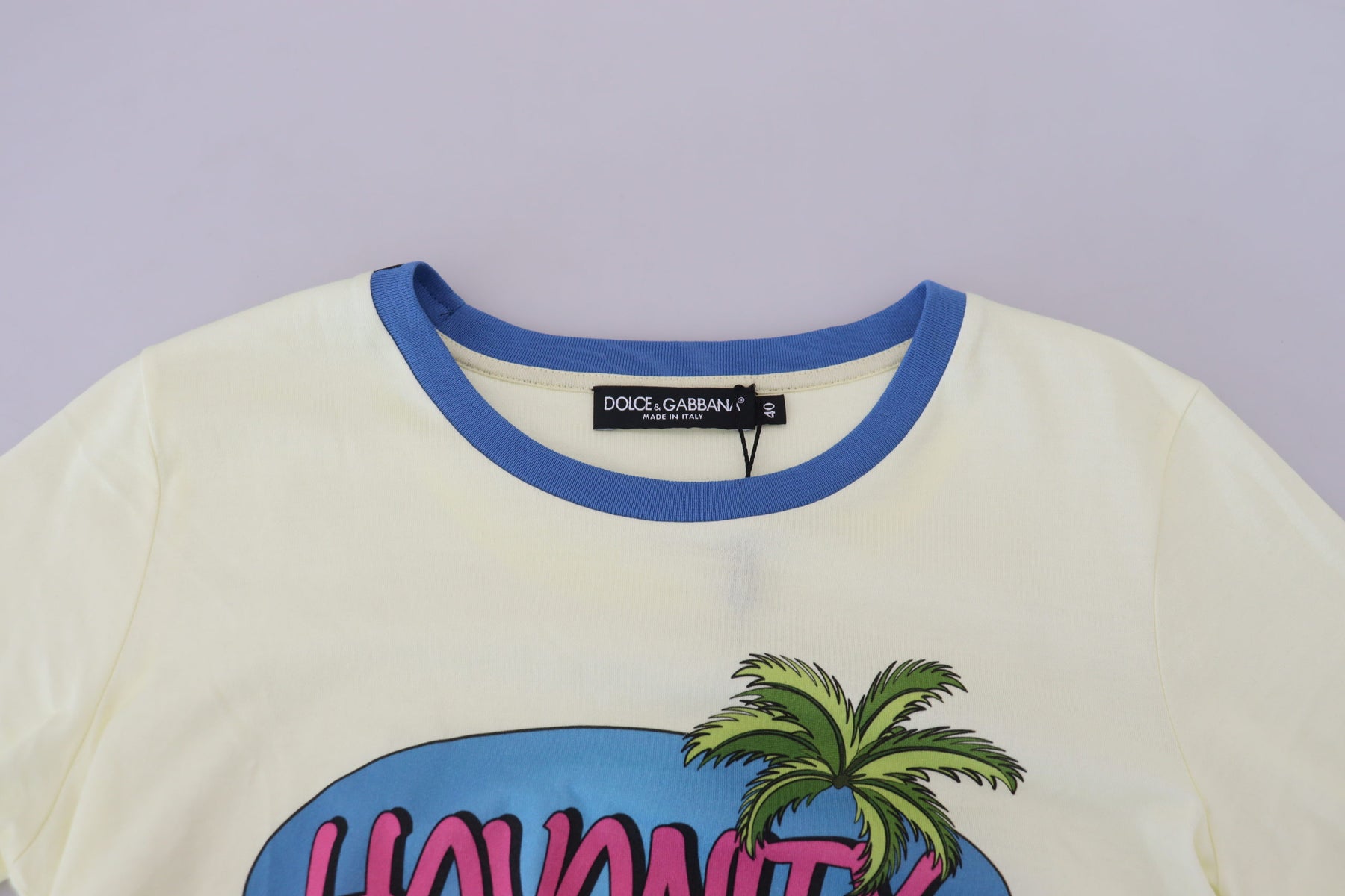 Dolce & Gabbana Yellow Havanity Round Neck Tee Cotton T-shirt | Regal Royce