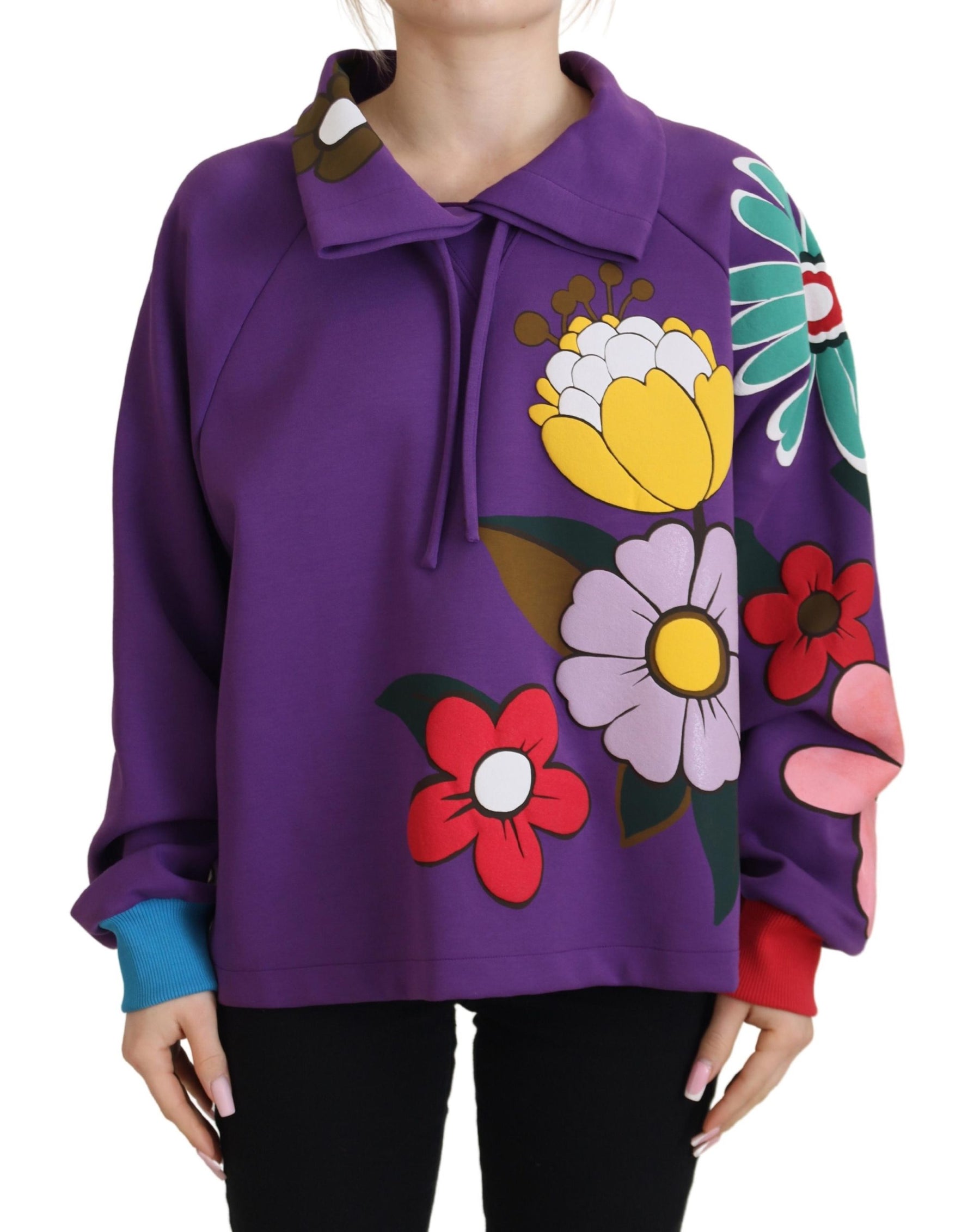 Dolce & Gabbana Purple Floral Print Pullover  Cotton Sweater | Regal Royce