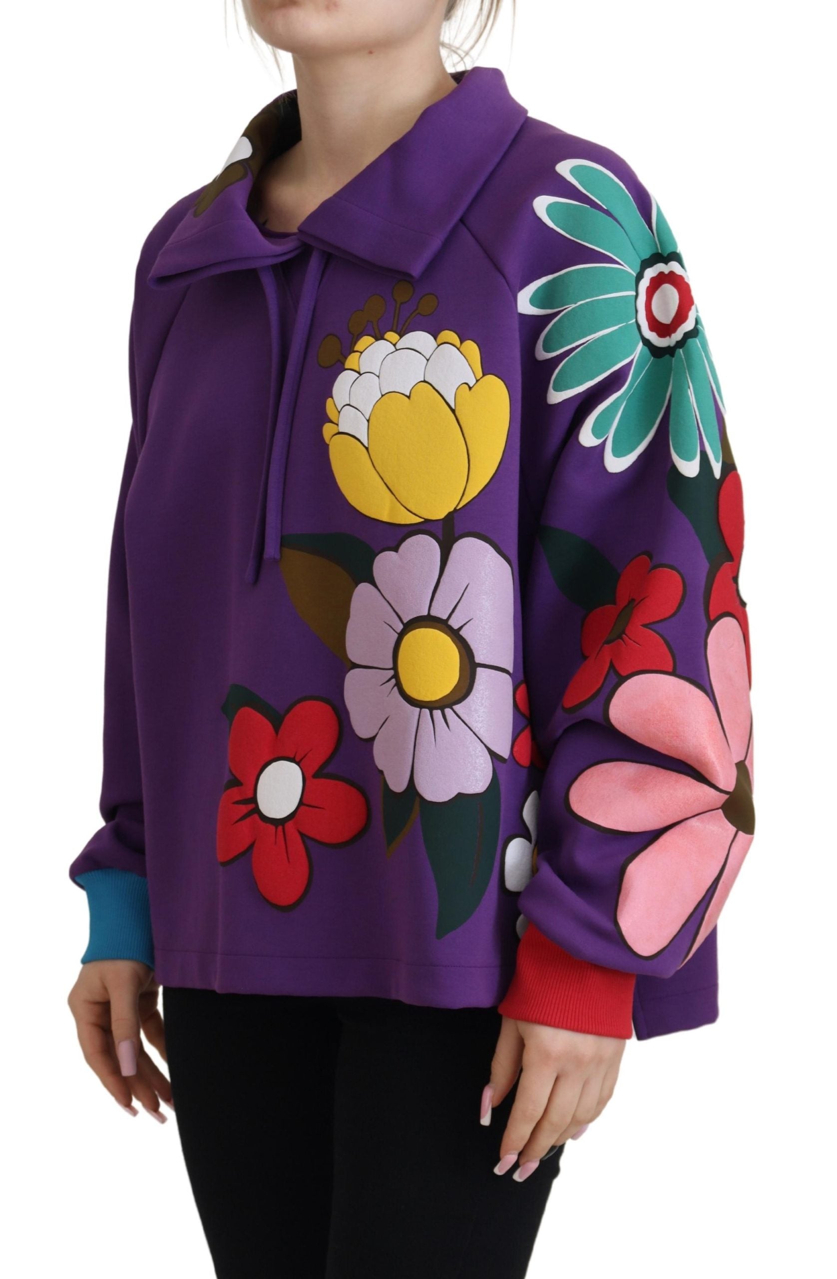 Dolce & Gabbana Purple Floral Print Pullover  Cotton Sweater | Regal Royce