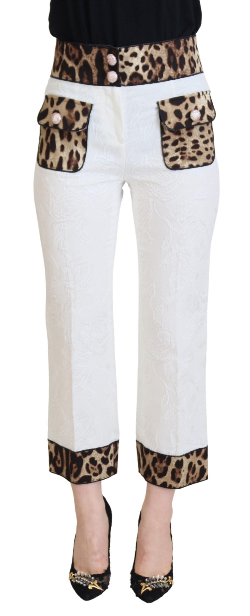Dolce & Gabbana White Leopard Print High Waist Pants | Regal Royce