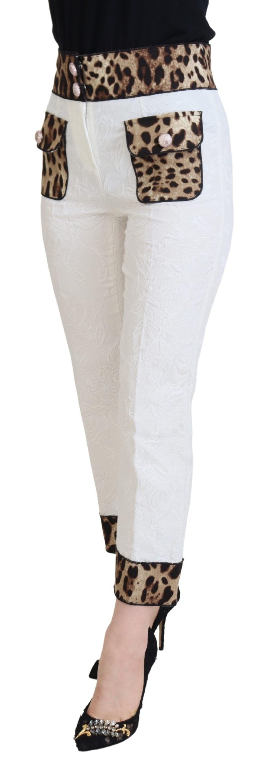 Dolce & Gabbana White Leopard Print High Waist Pants | Regal Royce