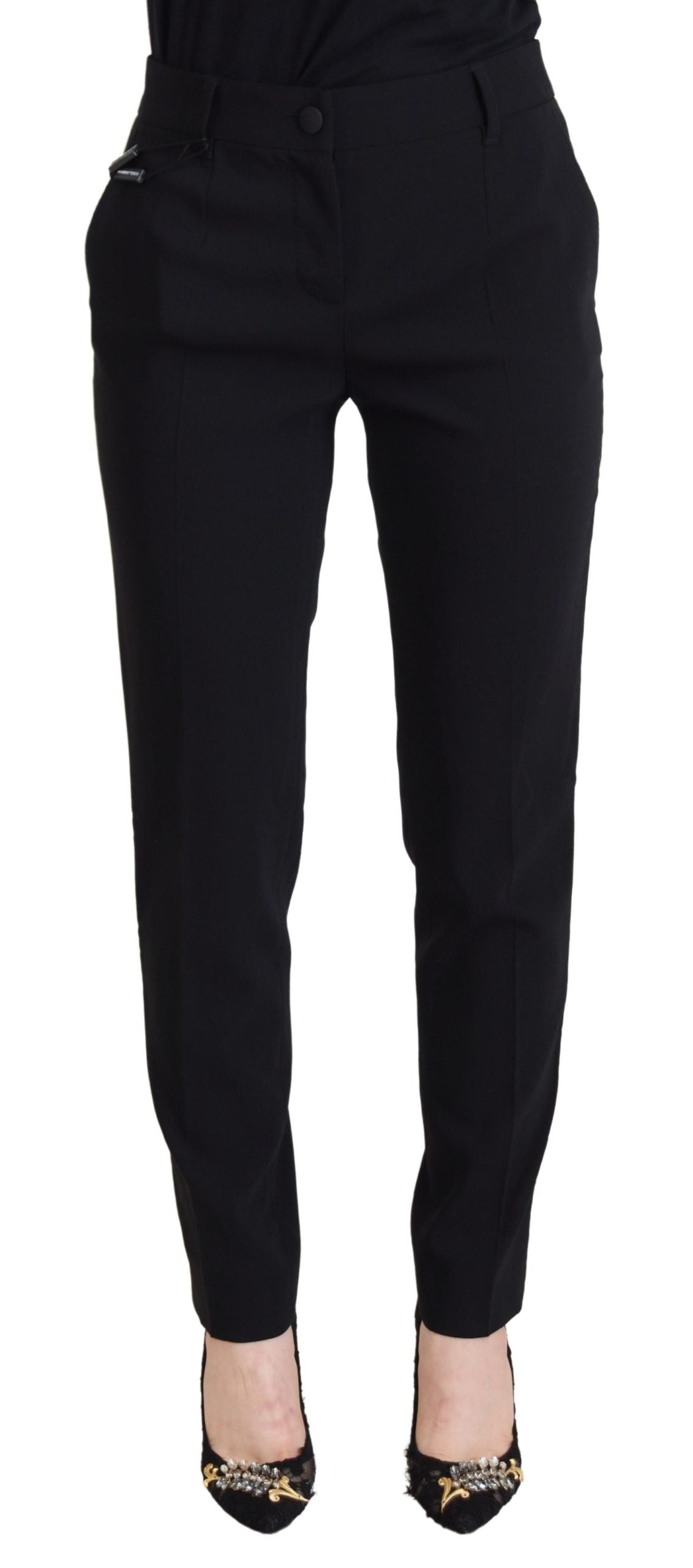 Dolce & Gabbana Black High Waist Women Pants | Regal Royce