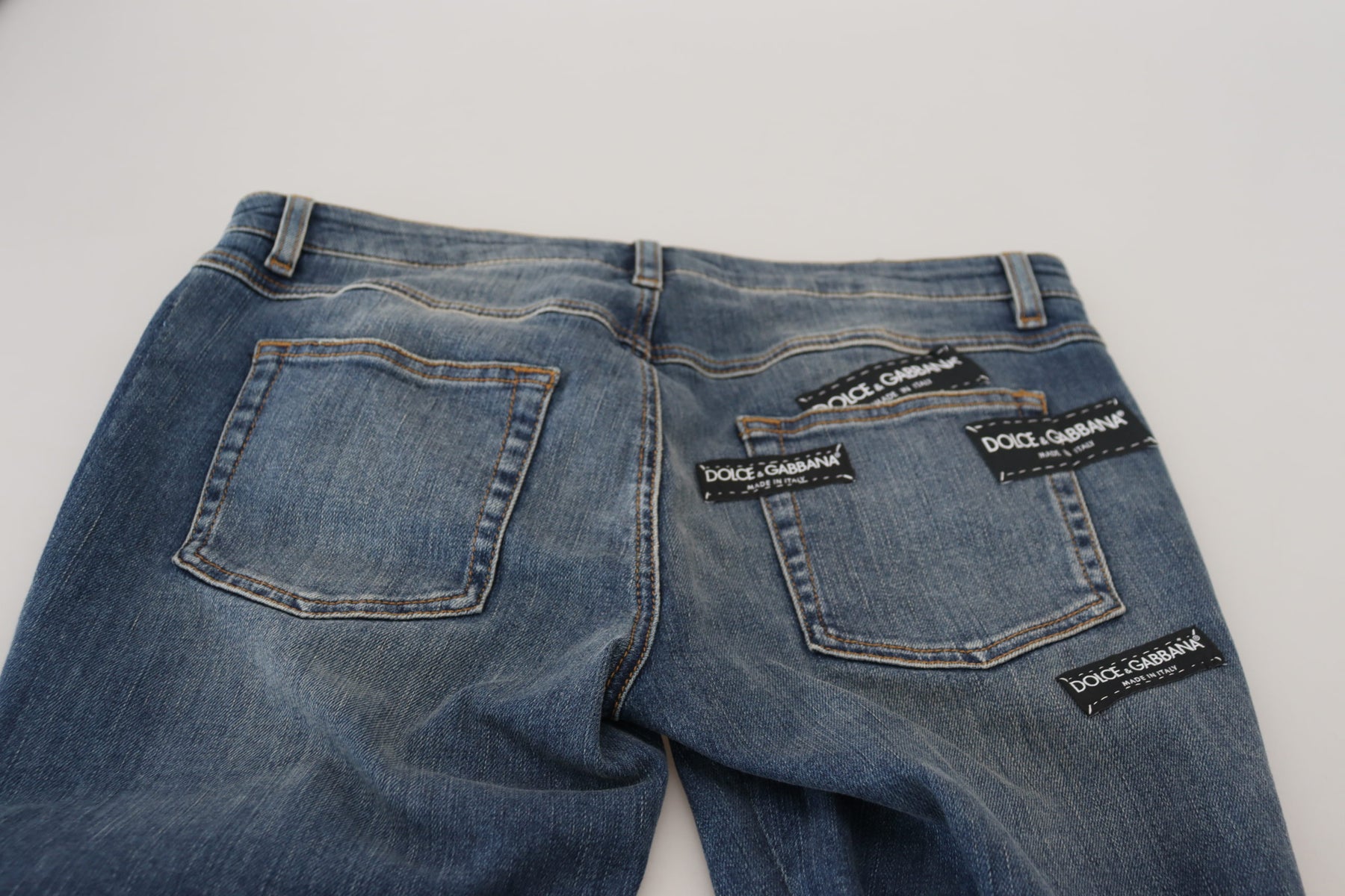 Dolce & Gabbana Blue Washed Cotton Tattered Denim Jeans | Regal Royce