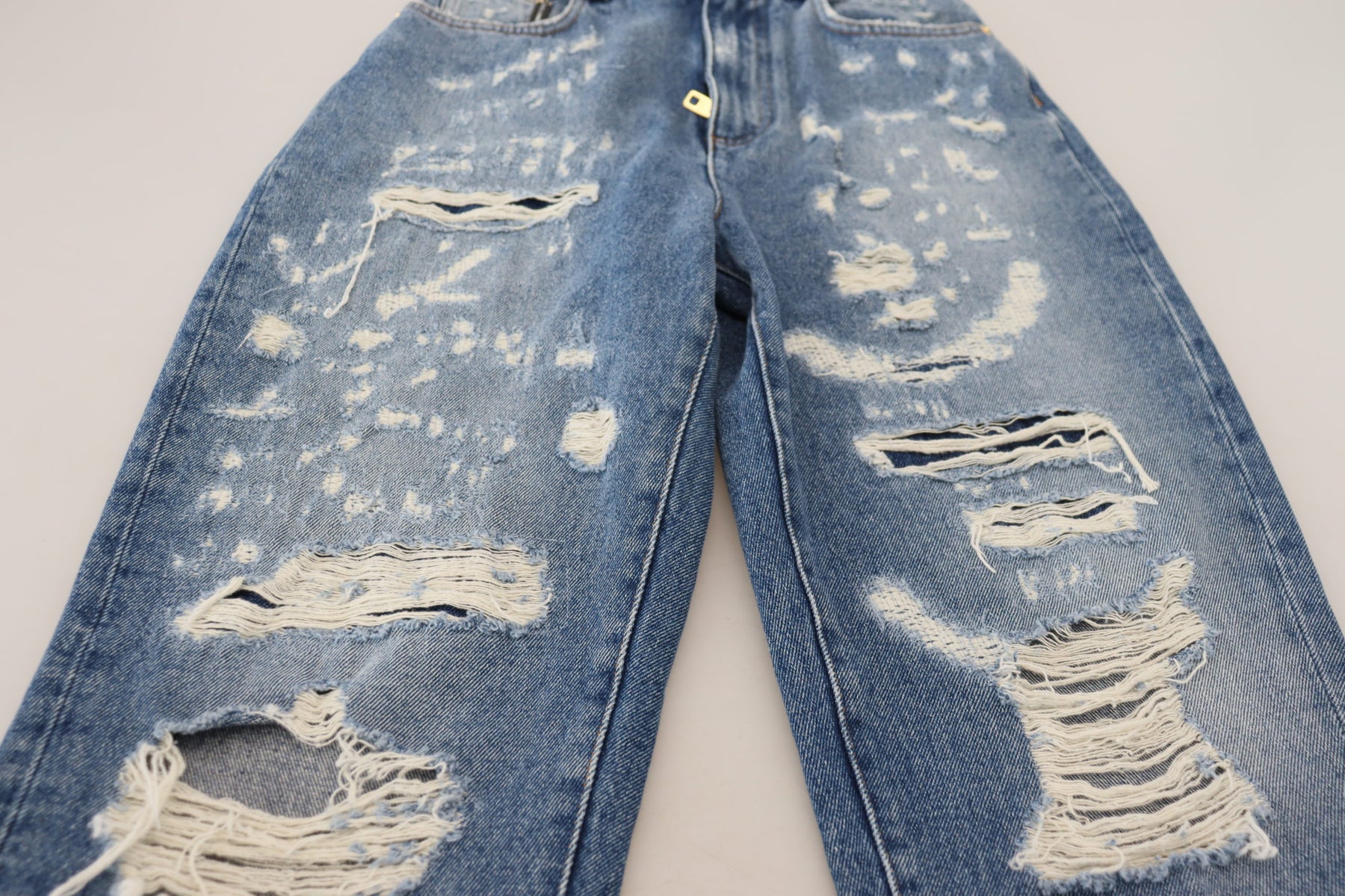 Dolce & Gabbana Blue Washed Cotton Tattered Denim Jeans | Regal Royce