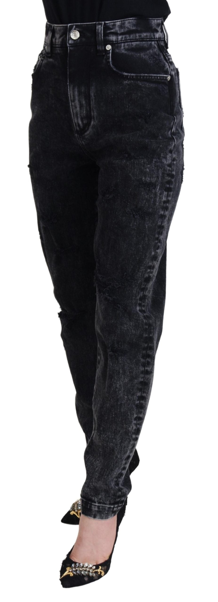 Dolce & Gabbana Black Washed Cotton High Waist Denim Jeans | Regal Royce