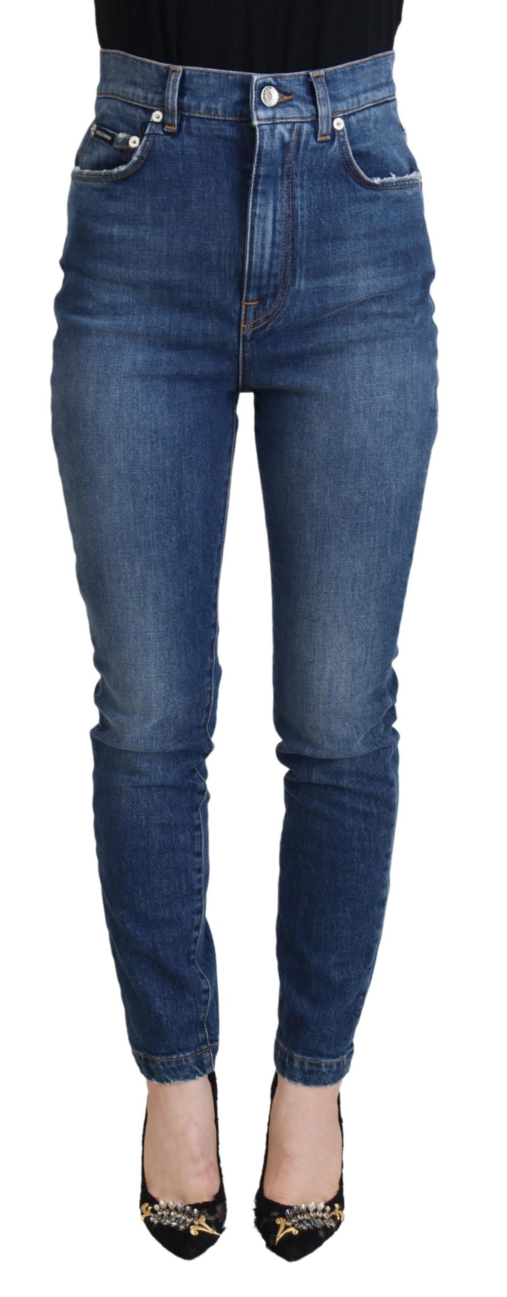 Dolce & Gabbana Blue Cotton High Waist Skinny Denim Jeans | Regal Royce