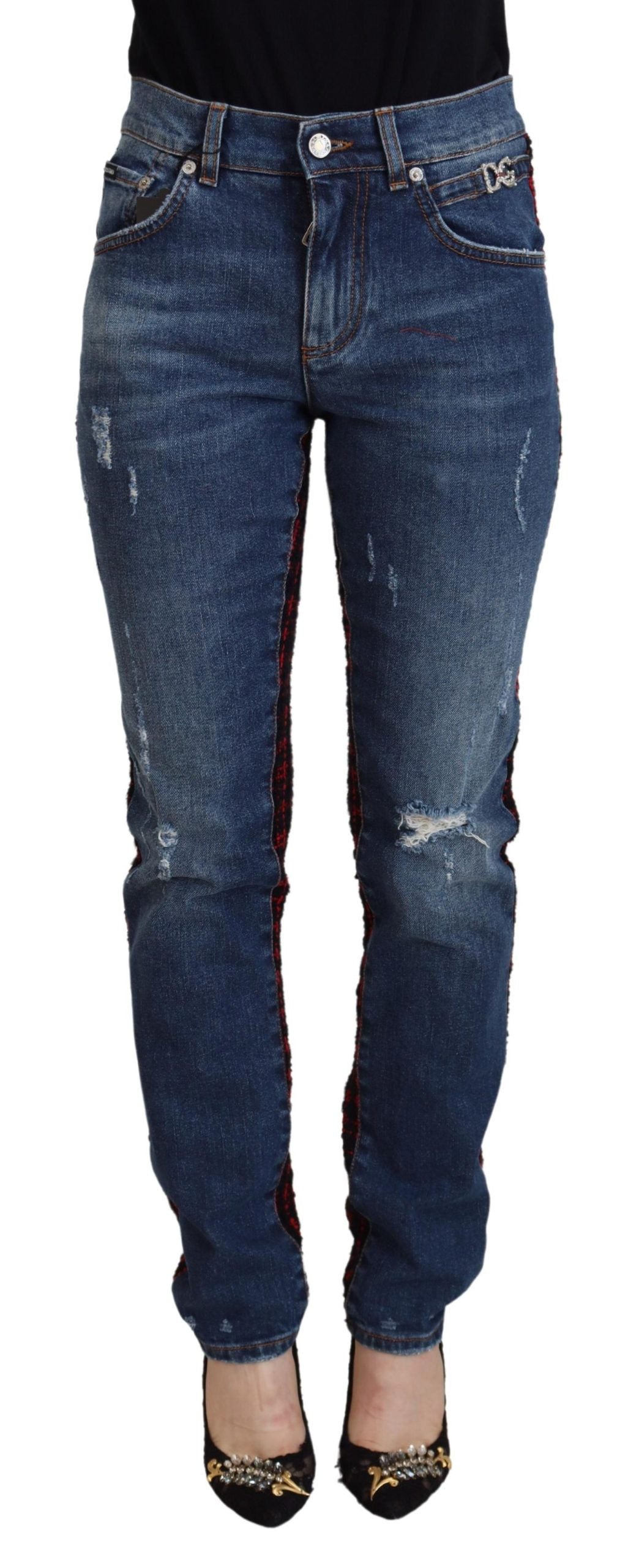Dolce & Gabbana Blue Checkered Back Skinny Denim Jeans | Regal Royce