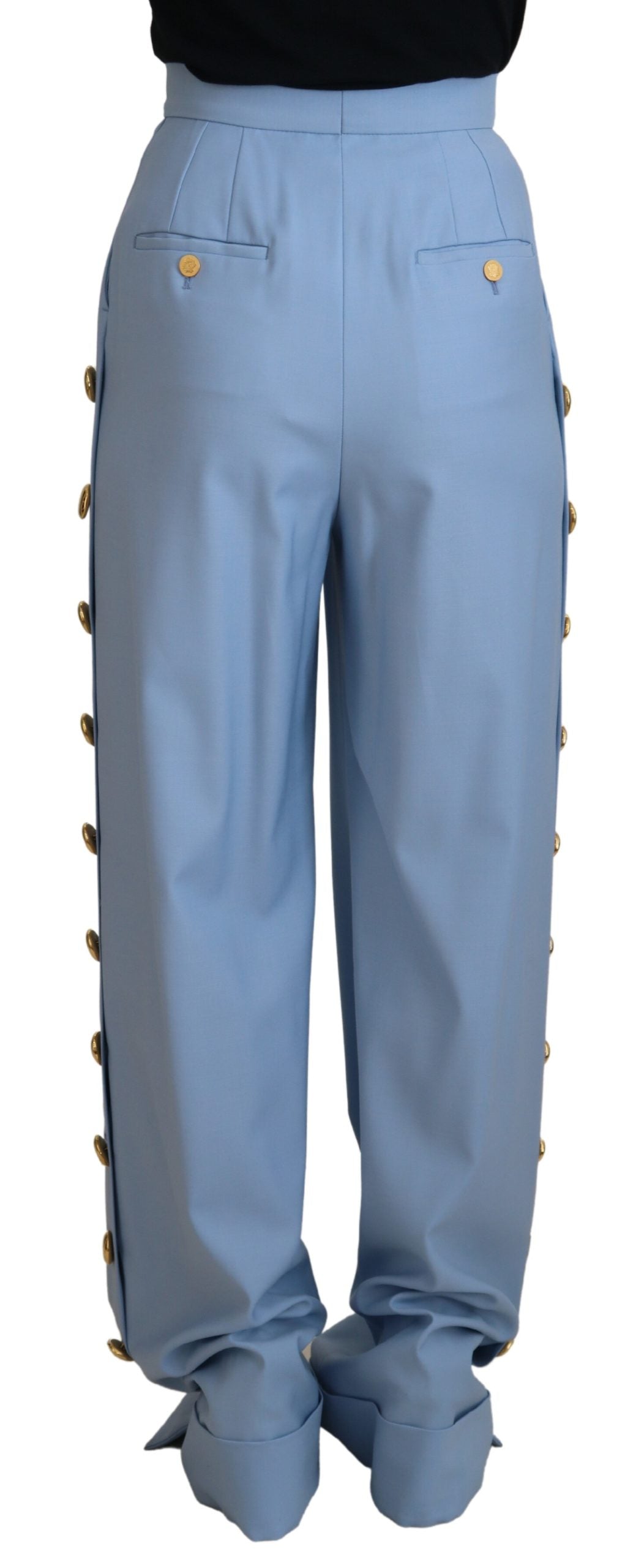 Dolce & Gabbana Light Blue Button Wide Leg Pants | Regal Royce