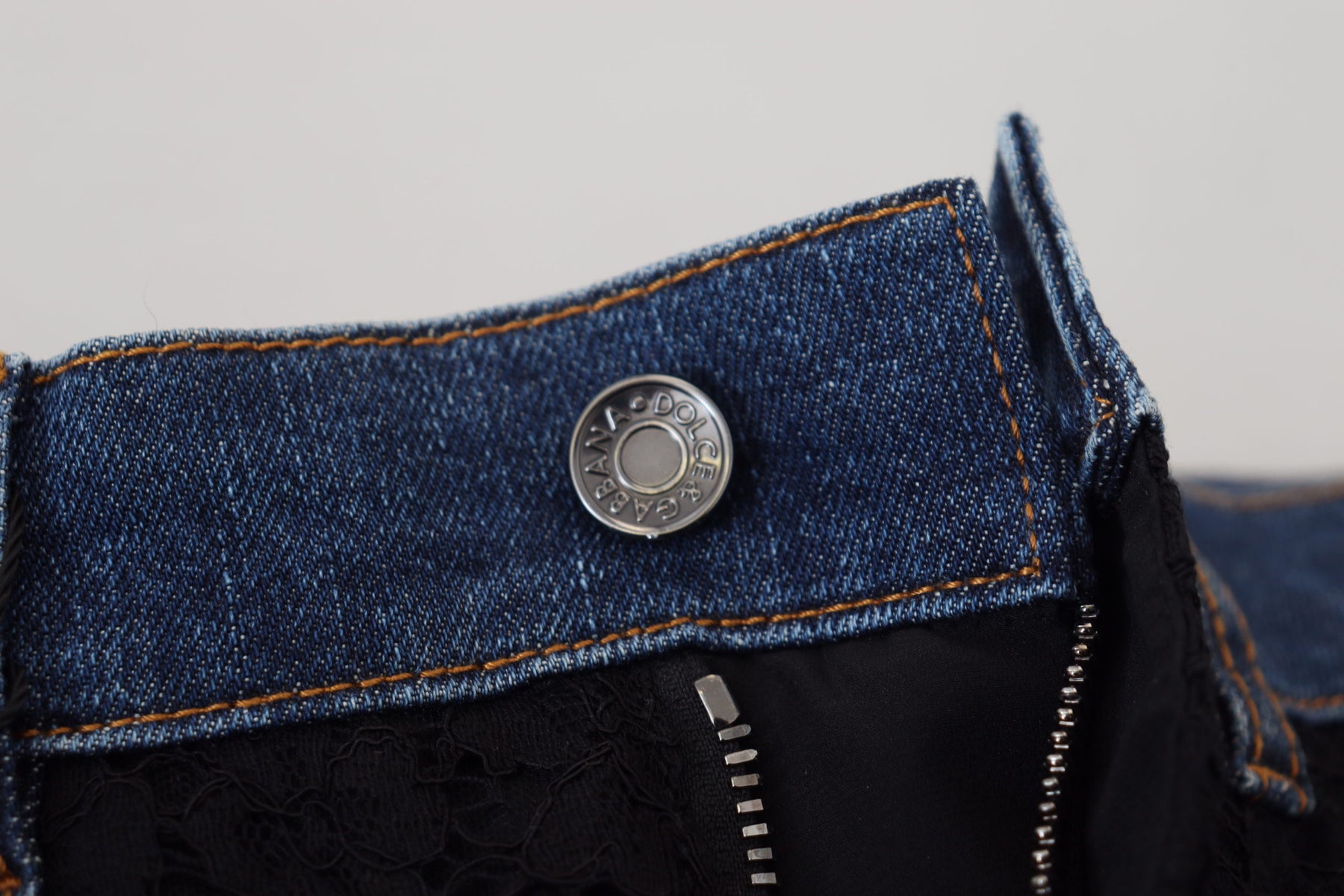 Dolce & Gabbana Black Floral Lace Front Skinny Denim Jeans | Regal Royce