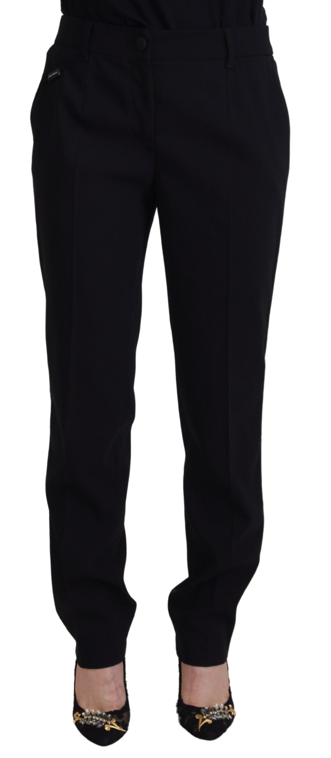 Dolce & Gabbana Black Tapered Women Wool Pants | Regal Royce