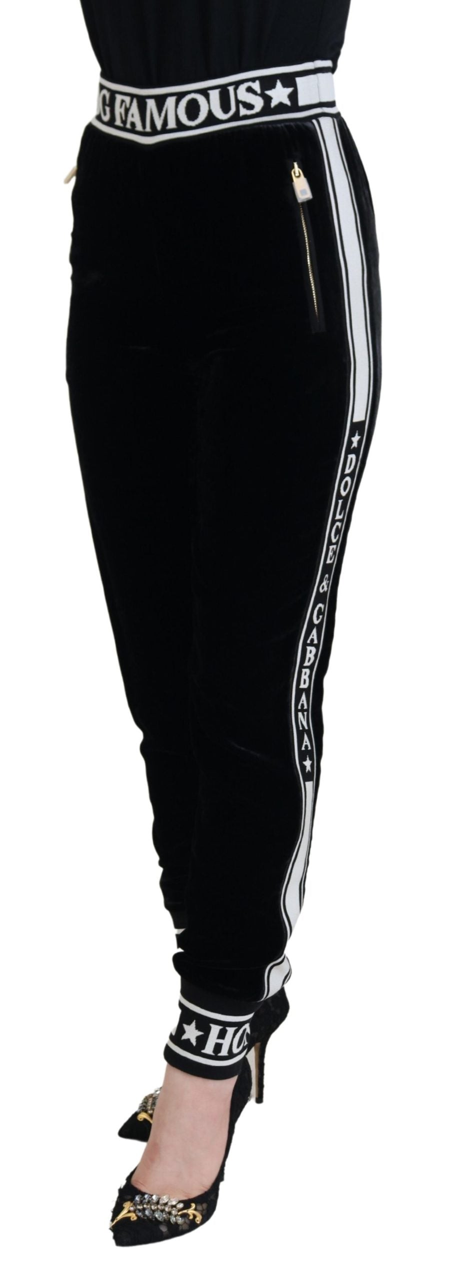 Dolce & Gabbana Black DG Logo Velvet Trouser Pants | Regal Royce