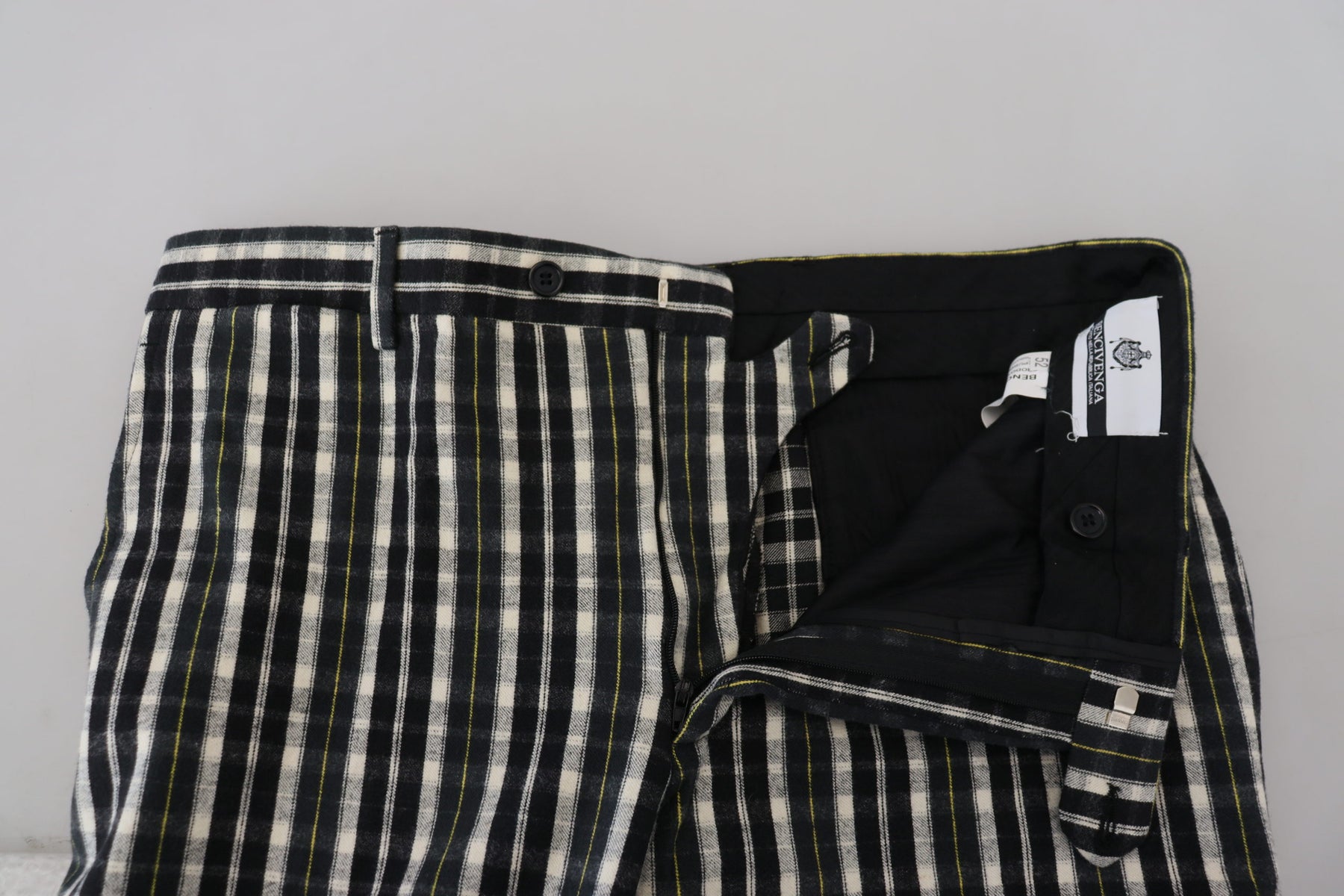 BENCIVENGA Black Checkered Cotton Casual Pants | Regal Royce