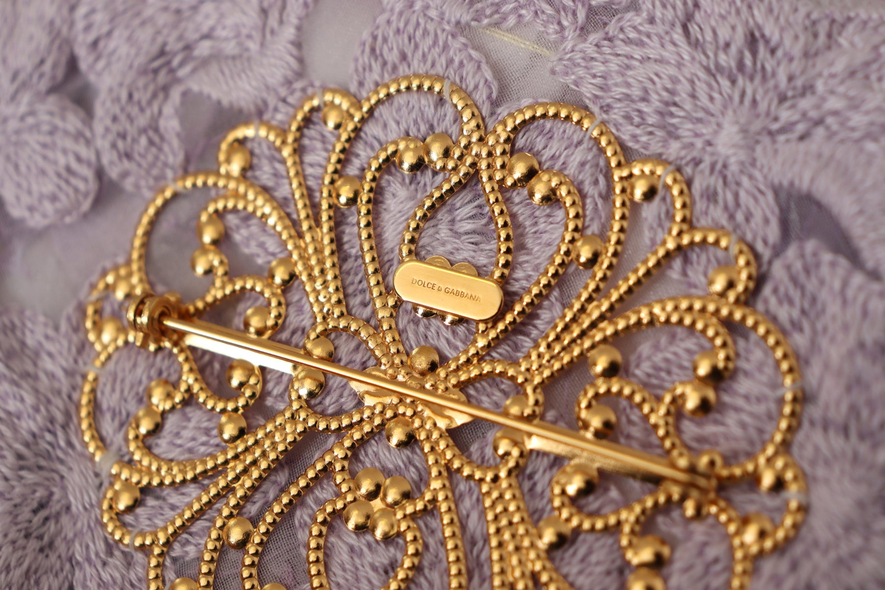 Dolce & Gabbana Purple Floral Gold Tone Brass Women Brooch | Regal Royce