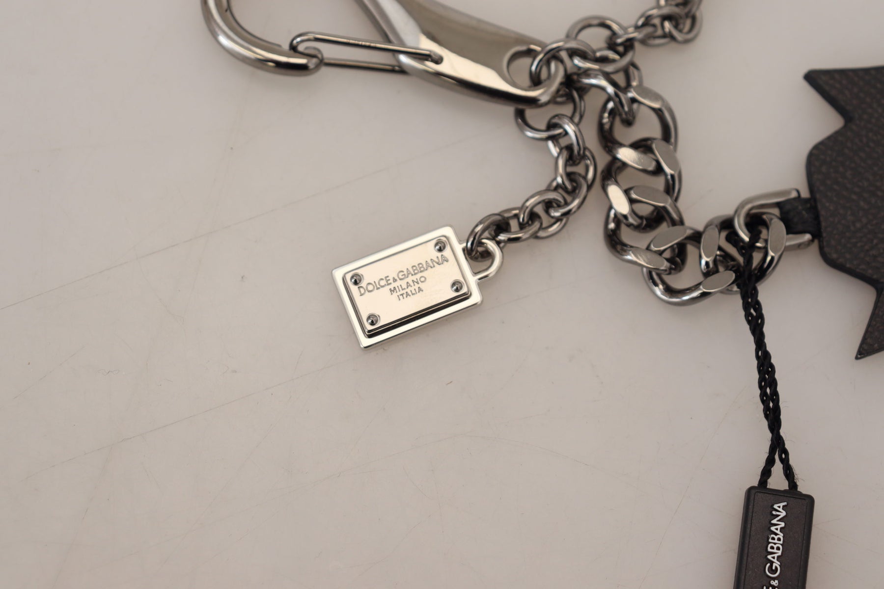 Dolce & Gabbana Black Prince Studs Logo Silver Brass Keychain | Regal Royce