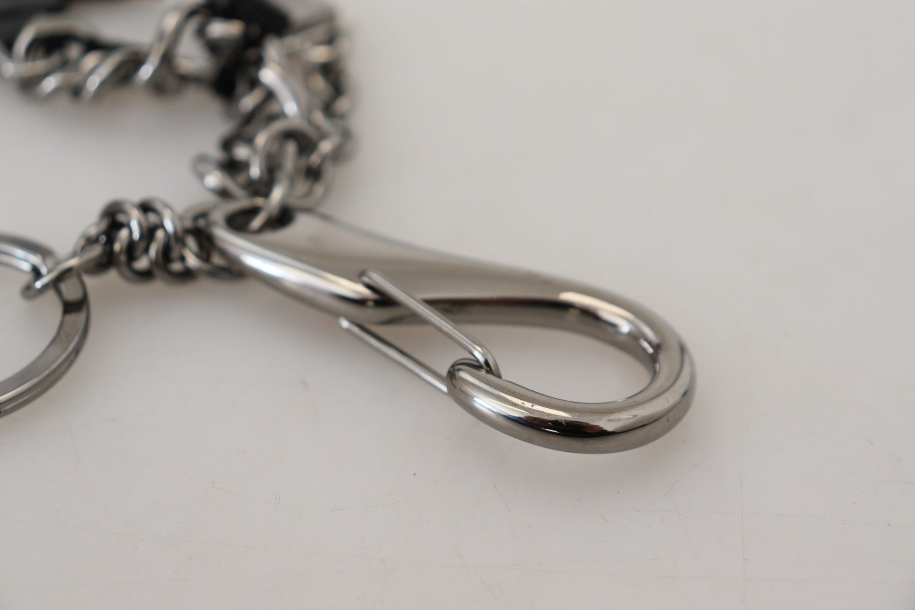 Dolce & Gabbana Black Prince Studs Logo Silver Brass Keychain | Regal Royce