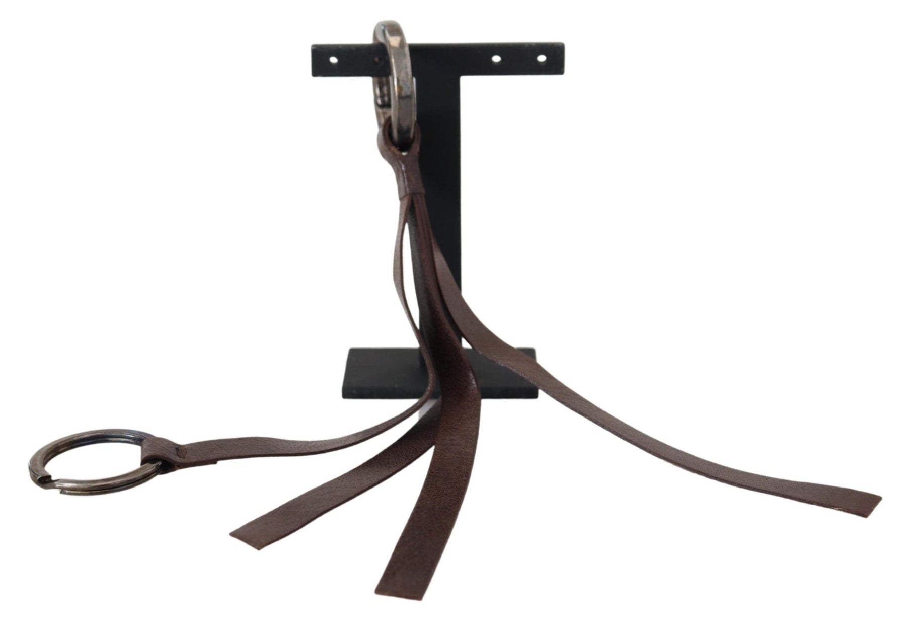 Costume National Brown Leather Silver Tone Metal Keyring Keychain | Regal Royce