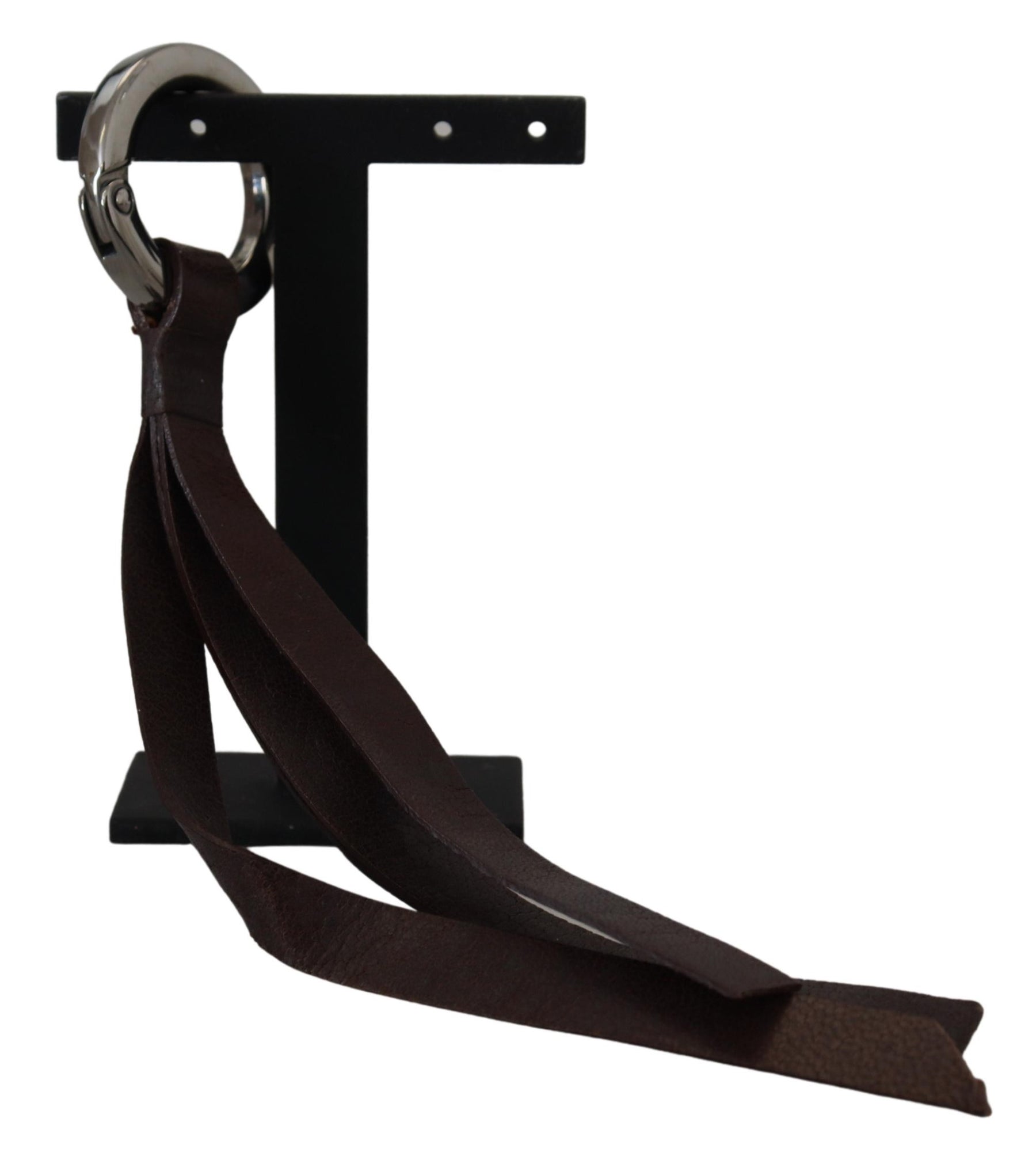 Costume National Brown Leather Silver Tone Metal Keyring Keychain | Regal Royce