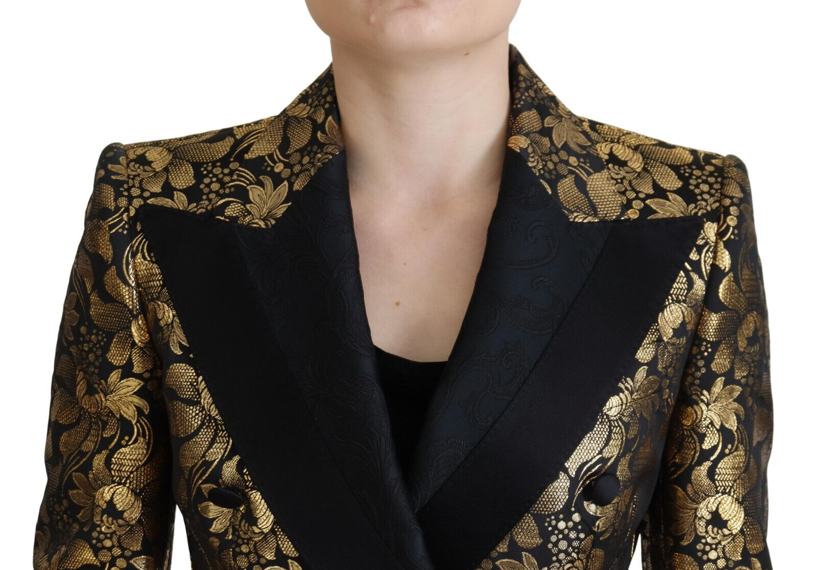 Dolce & Gabbana Black Gold Jacquard Coat Blazer Jacket | Regal Royce