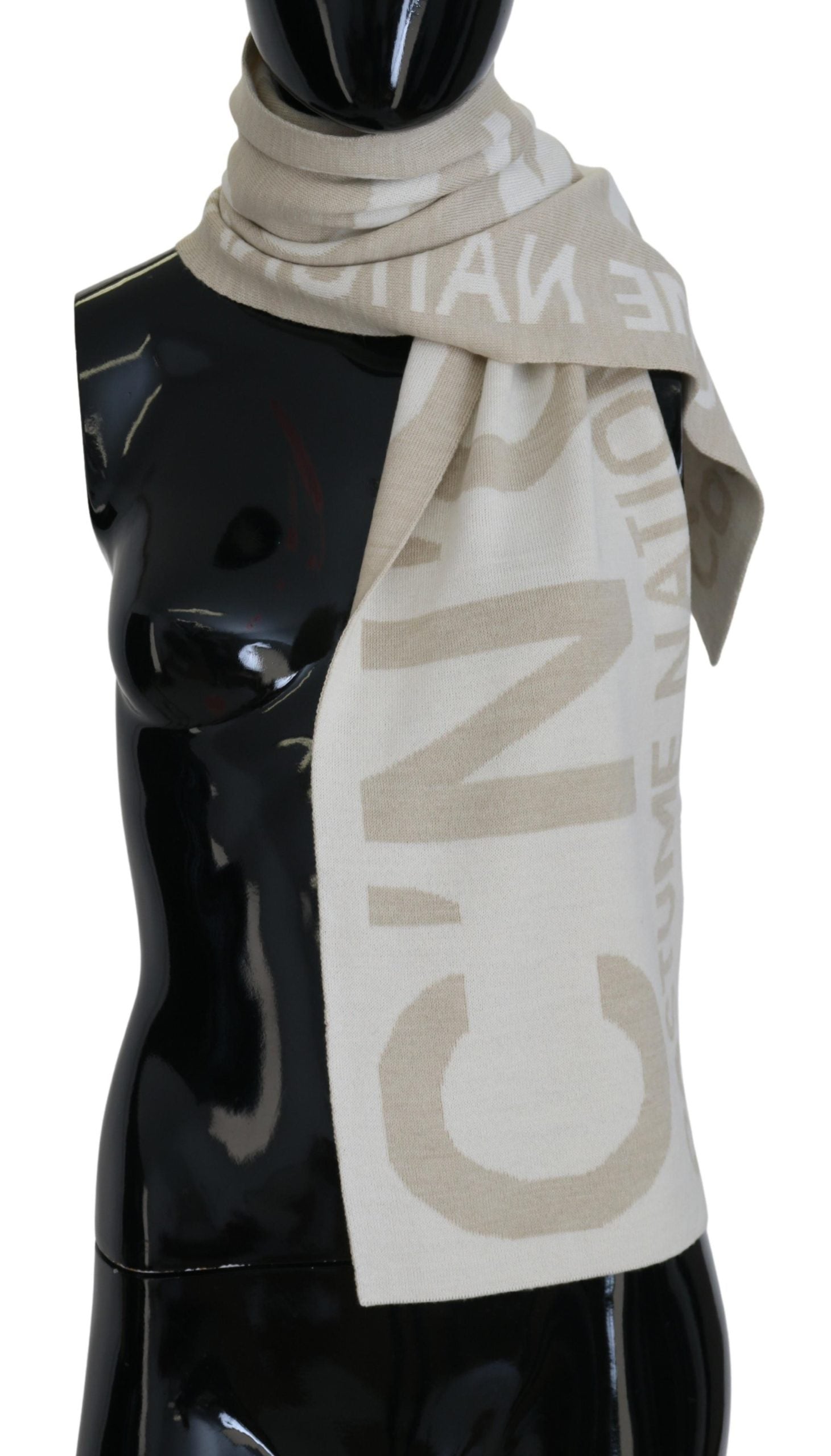 Costume National Beige White Logo Wrap Warmer Shawl Scarf | Regal Royce