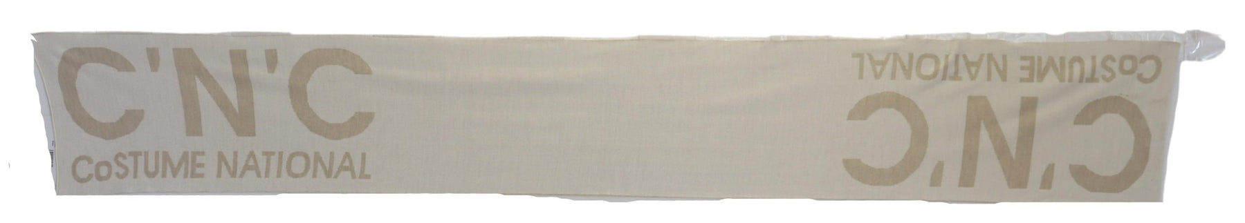 Costume National Beige White Logo Wrap Warmer Shawl Scarf | Regal Royce
