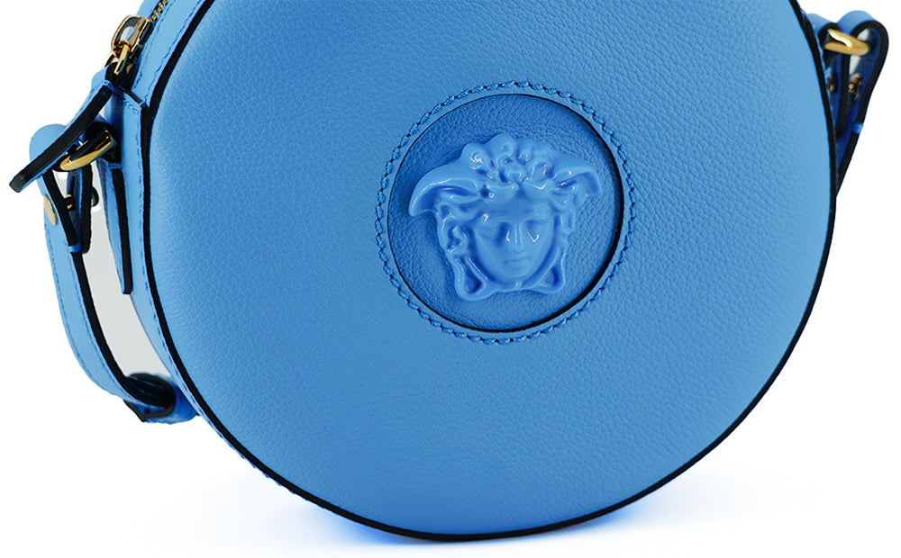 Versace Blue Calf Leather Round Disco Shoulder Bag | Regal Royce