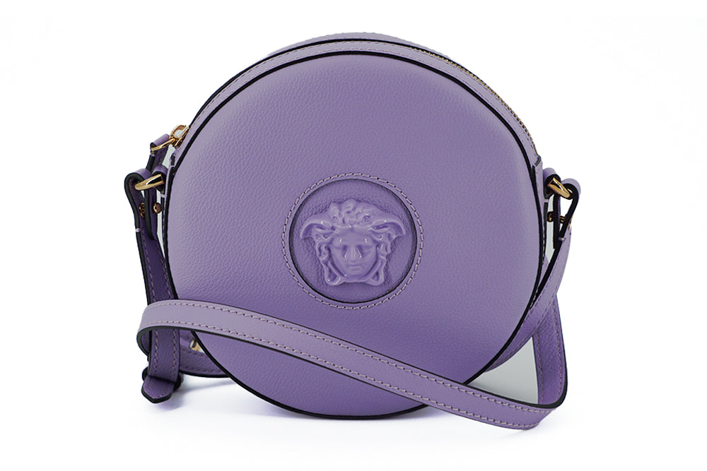 Versace Purple Calf Leather Round Disco Shoulder Bag | Regal Royce