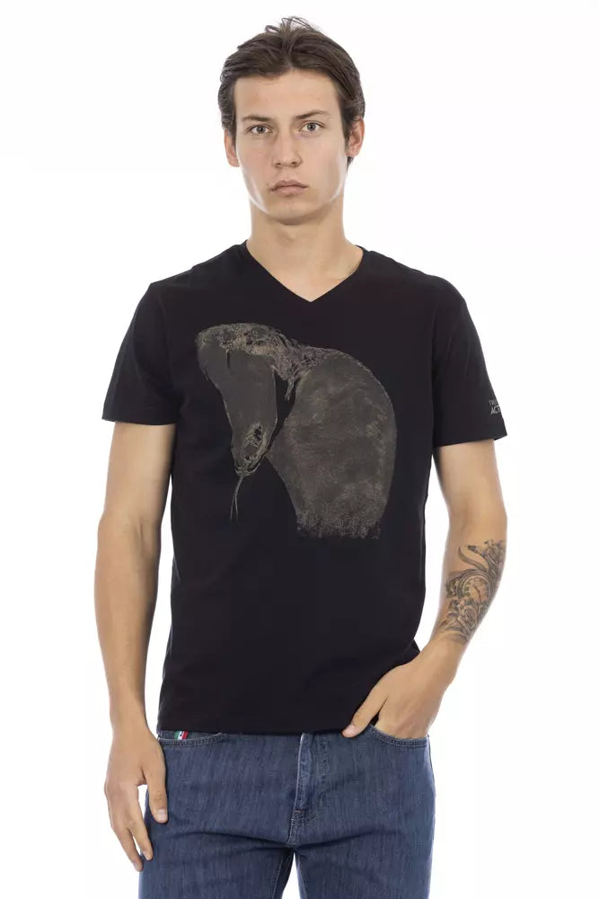 Trussardi Action Black Cotton Men's V-Neck T-Shirt | Regal Royce