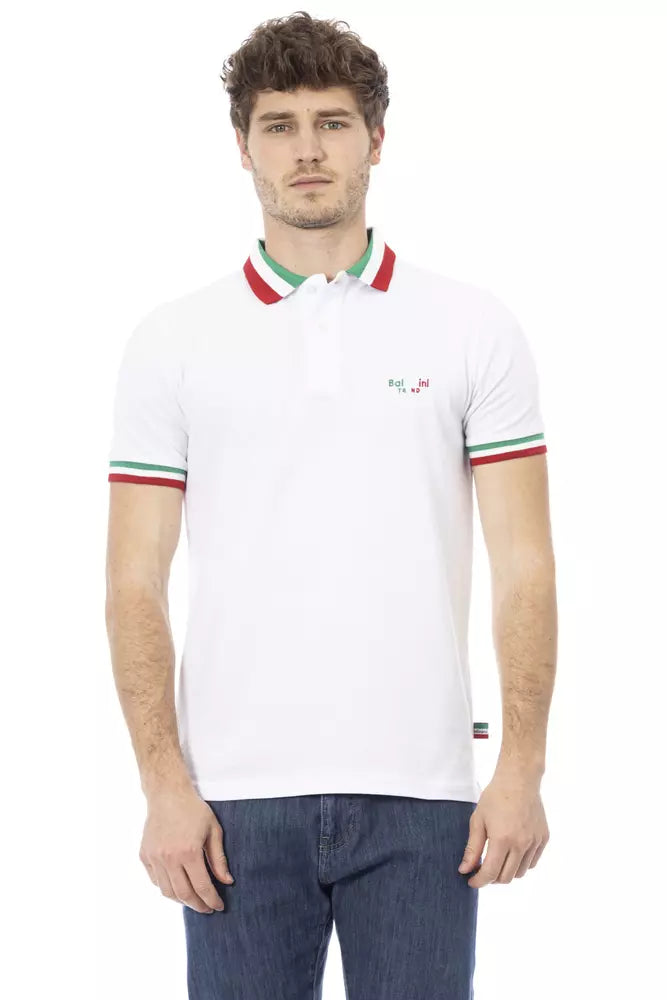 Baldinini Trend White Cotton Men Polo Shirt | Regal Royce