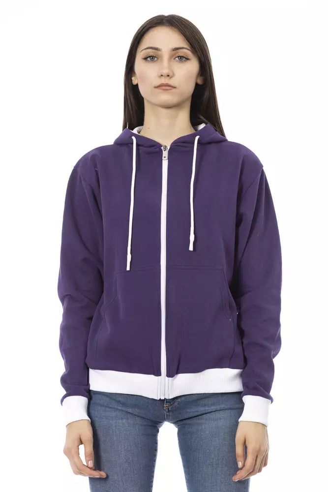Baldinini Trend Purple Cotton Women Sweater with Adjustable Hood | Regal Royce