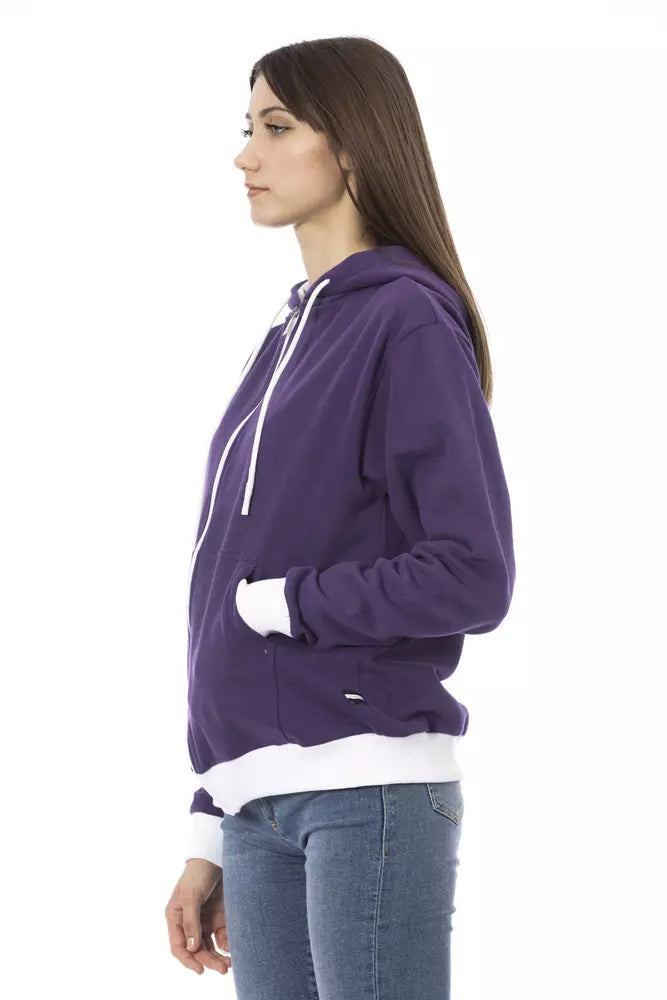 Baldinini Trend Purple Cotton Women Sweater with Adjustable Hood | Regal Royce