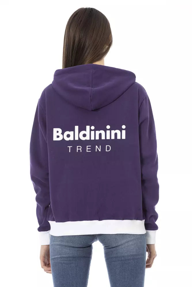 Baldinini Trend Purple Cotton Women Sweater with Adjustable Hood | Regal Royce
