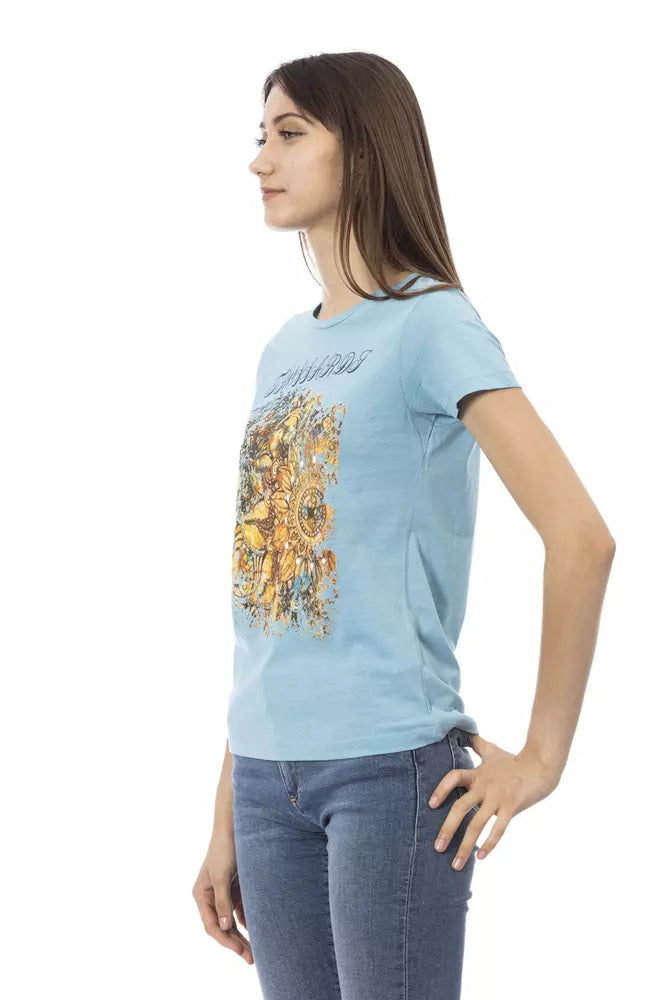 Trussardi Action Light Blue Cotton Women T-Shirt | Regal Royce