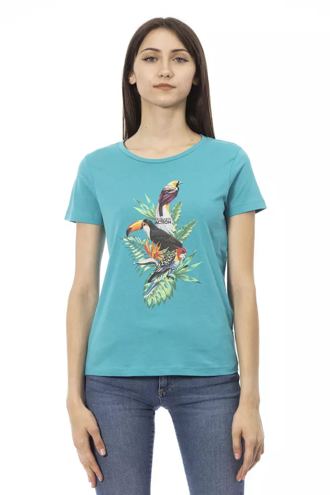 Trussardi Action Light Blue Cotton Women T-Shirt | Regal Royce