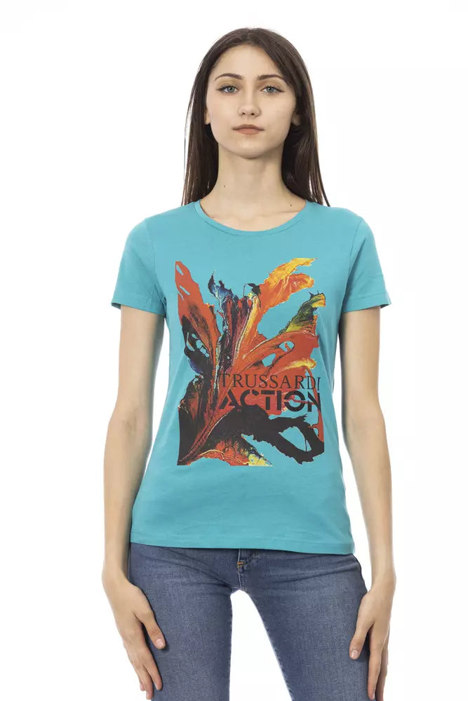Trussardi Action Light Blue Cotton Women T-Shirt | Regal Royce