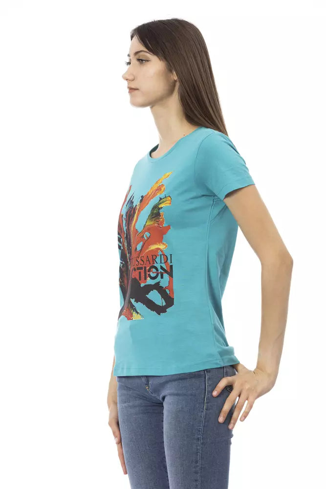 Trussardi Action Light Blue Cotton Women T-Shirt | Regal Royce