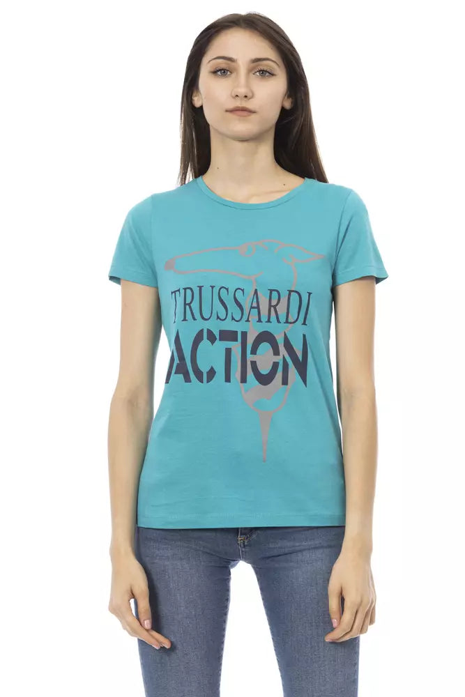 Trussardi Action Light Blue Cotton Women T-Shirt | Regal Royce