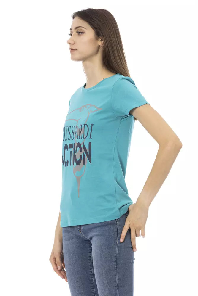 Trussardi Action Light Blue Cotton Women T-Shirt | Regal Royce