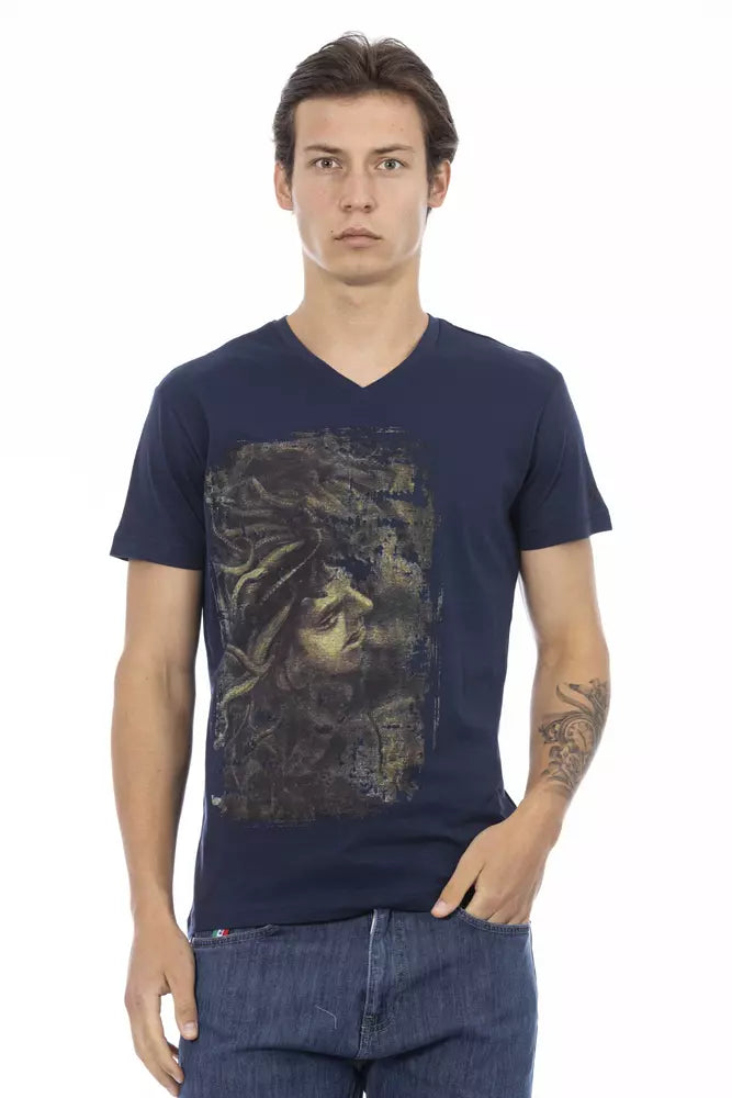 Trussardi Action Blue Cotton Men T-Shirt | Regal Royce