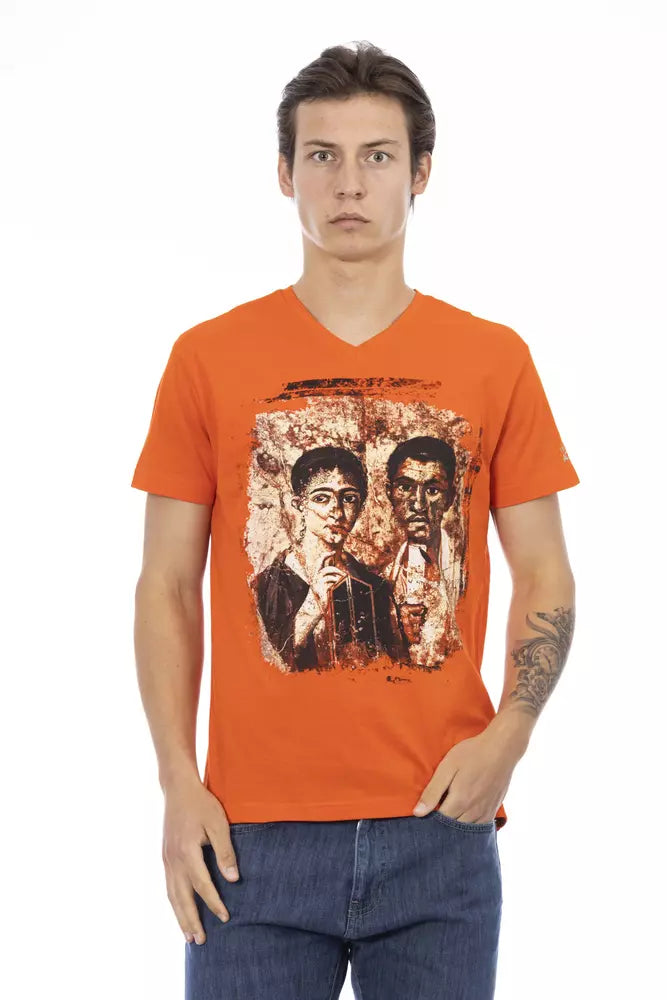 Trussardi Action Orange Cotton Men's V-Neck T-Shirt | Regal Royce