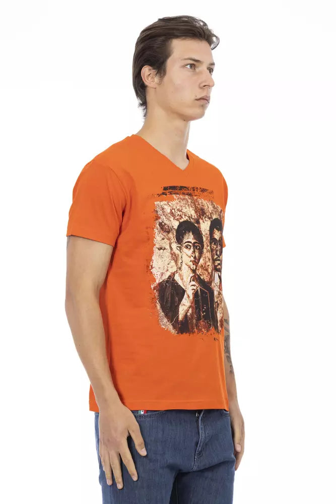 Trussardi Action Orange Cotton Men's V-Neck T-Shirt | Regal Royce
