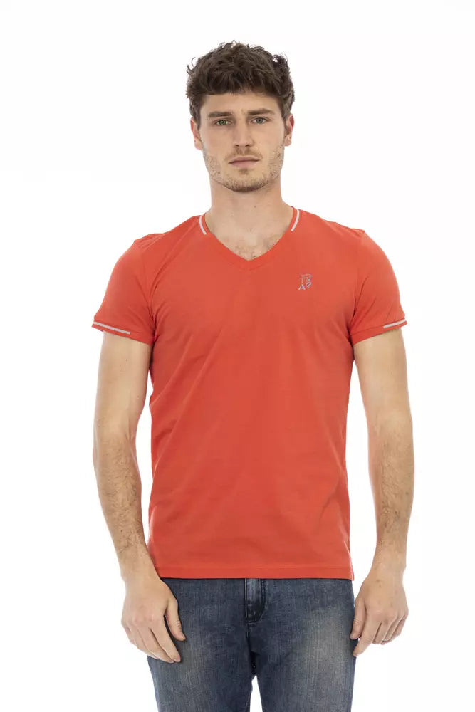 Trussardi Action Orange Cotton Men V-Neck T-Shirt | Regal Royce