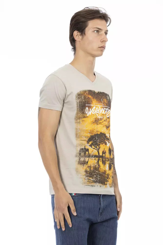 Trussardi Action Beige Cotton Men T-Shirt | Regal Royce