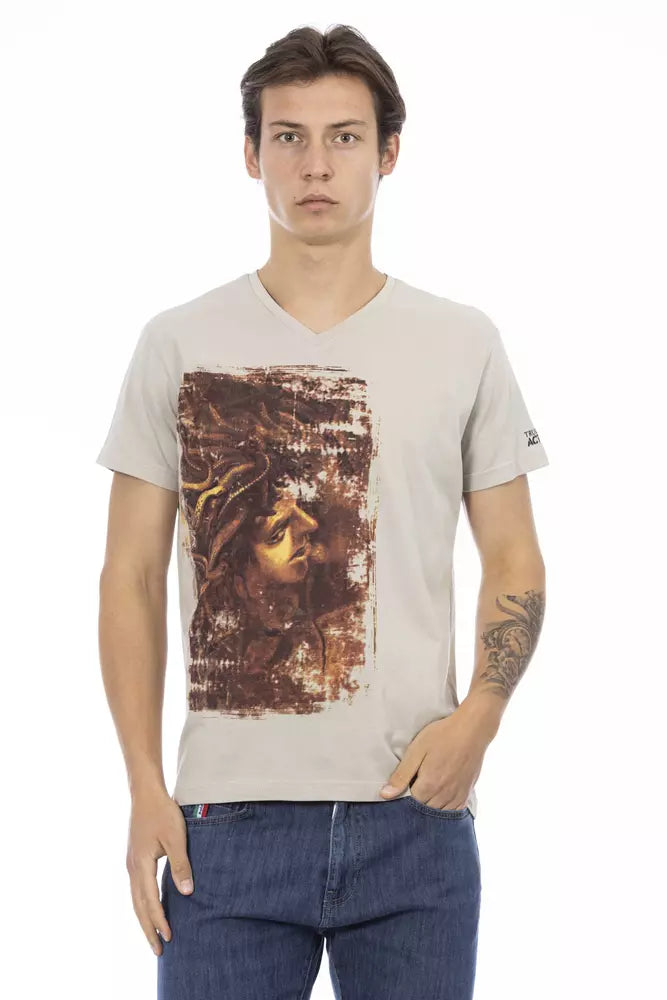 Trussardi Action Beige Cotton Men T-Shirt | Regal Royce