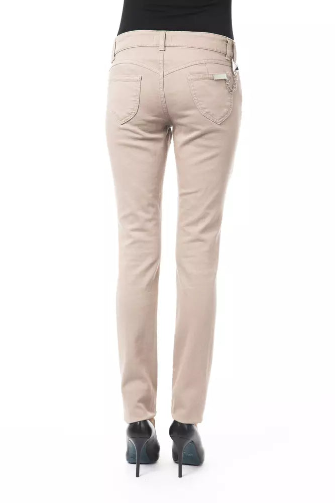 BYBLOS Beige Cotton Women Pant with Back Pocket Chain | Regal Royce