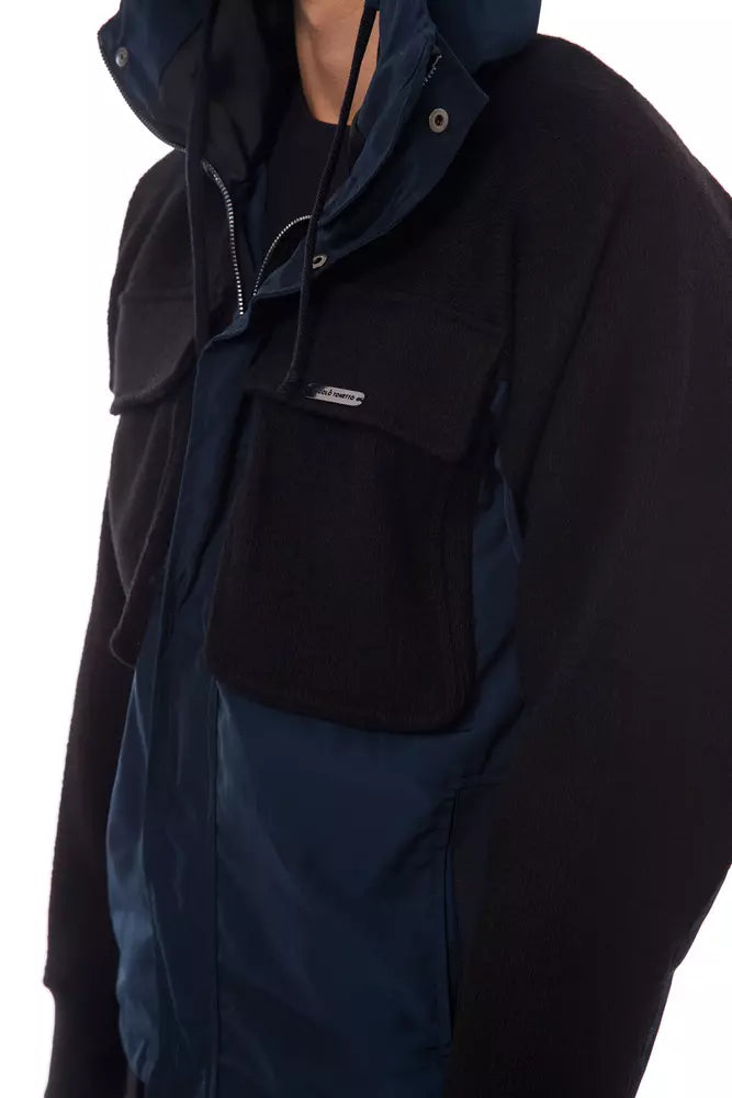 Nicolo Tonetto Black Wool Men Jacket with Hood and Pockets | Regal Royce