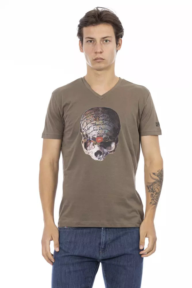 Trussardi Action Brown Cotton Men's V-Neck T-Shirt | Regal Royce