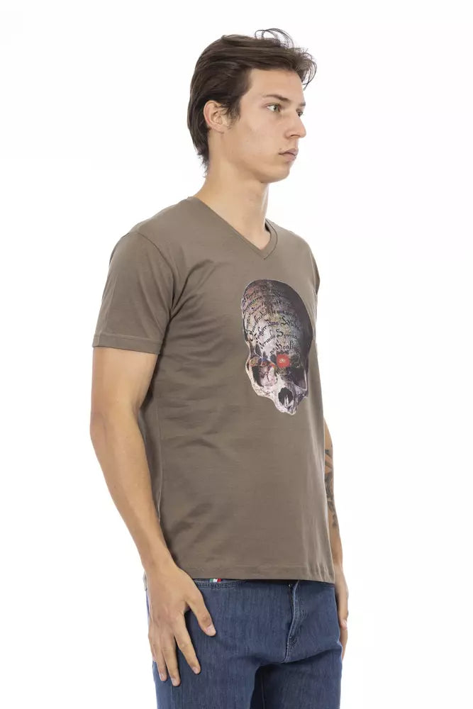 Trussardi Action Brown Cotton Men's V-Neck T-Shirt | Regal Royce