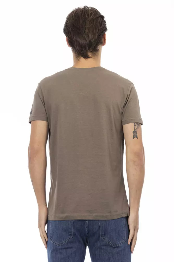 Trussardi Action Brown Cotton Men's V-Neck T-Shirt | Regal Royce