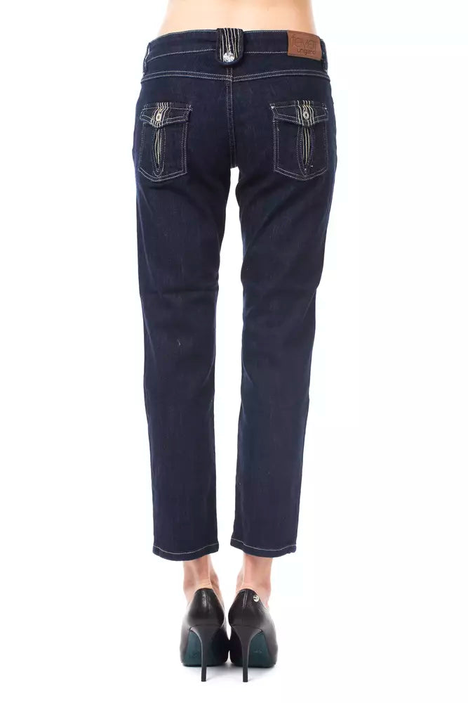 Ungaro Fever Blue Cotton Women Capri Jeans | Regal Royce